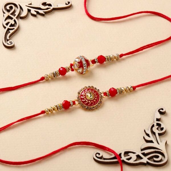 Red N Gold Stone Rakhi Set - 12 pcs pack