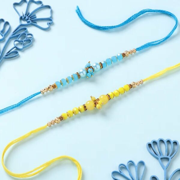 Yellow N Blue Beads Rakhi Set - 12 Pcs Pack