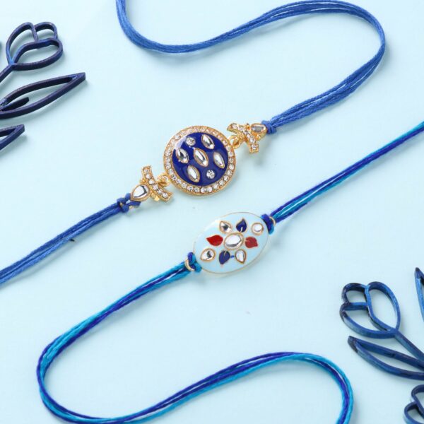 Royal Blue Kundan Rakhi Set of Two - 12 Pcs pack