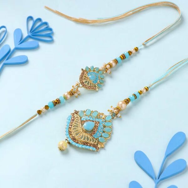 Celeste Blue Couple Rakhi Set - 12 - Pcs pack