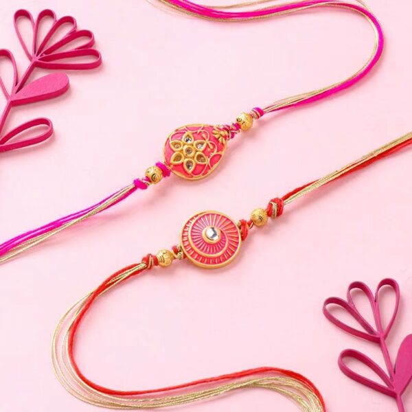 Pretty Pink Meenakari Rakhi Set - 12 Pcs Pack