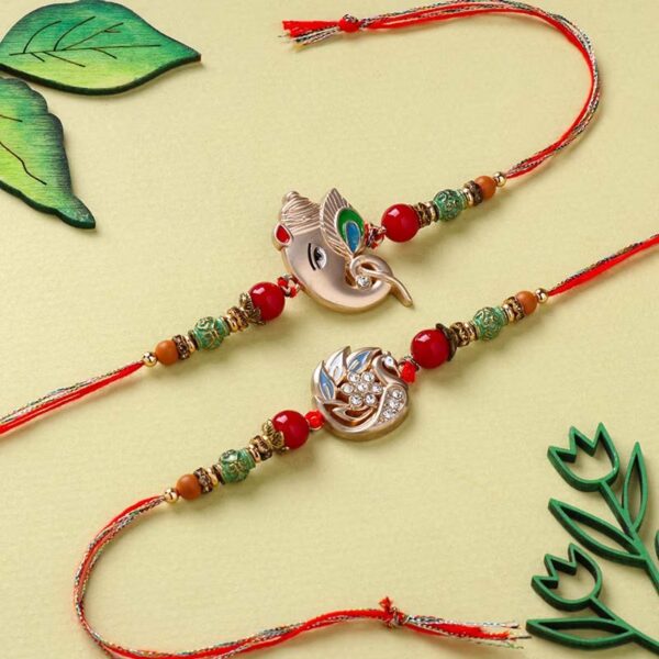 Ganesha N Swan Stone Rakhi Duo - 12 Pcs Pack