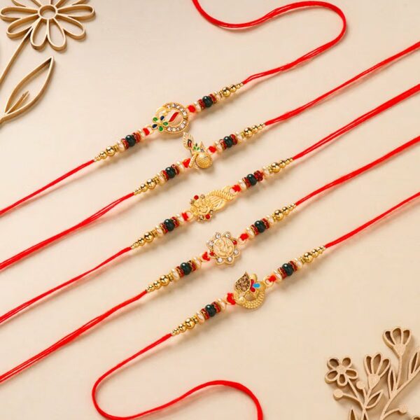 Divine Golden Stone Rakhi Set Of Five - 12 Pcs Pack