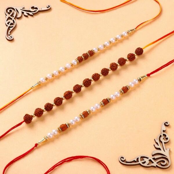 Rudraksha N Pearl Rakhi Trio - 12 Pcs Pack