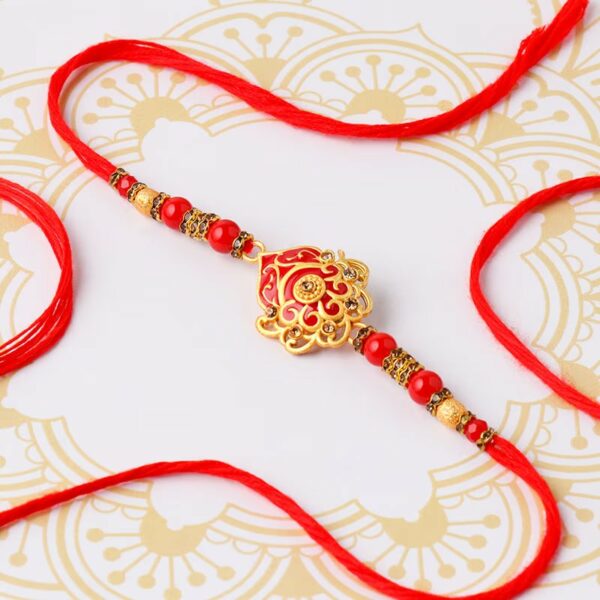 Beautiful Golden N Red Rakhi - 12 Pcs Pack