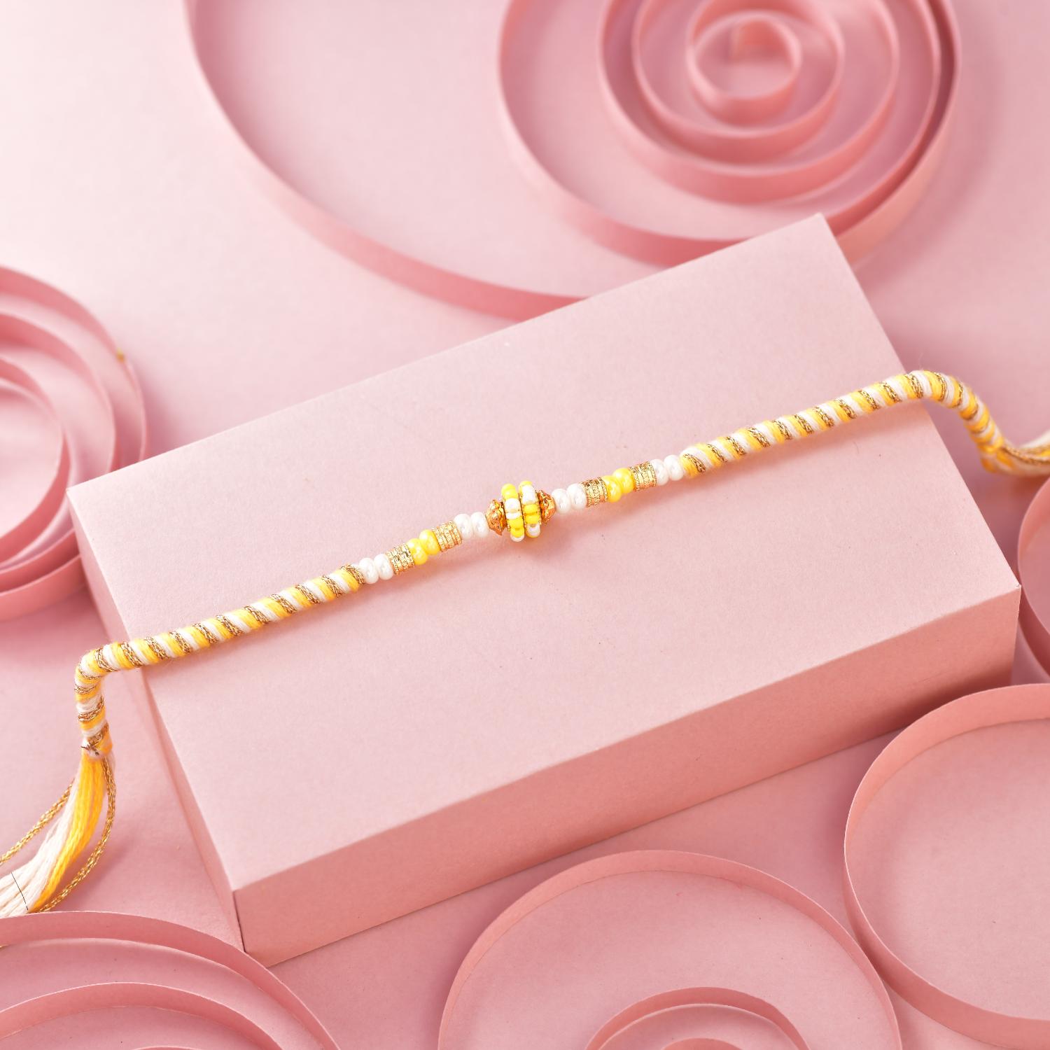 Yallow Designer beaded Rakhi 12 pcs pack